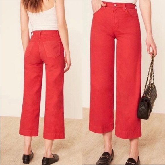 REFORMATION Chevy Pant wide leg Cherry Red sz 26 - Picture 1 of 9